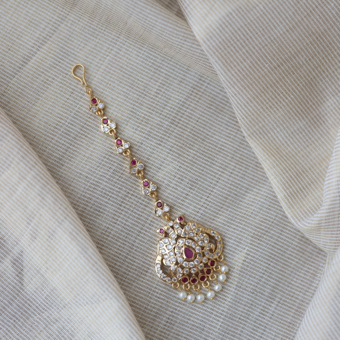 Heritage gold plated ruby white stone tikka TH100
