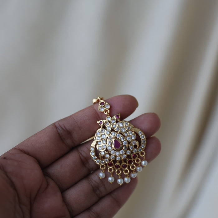 Heritage gold plated ruby white stone tikka TH100