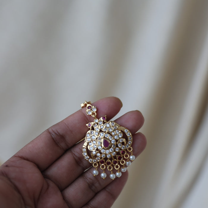 Heritage gold plated ruby white stone tikka TH100