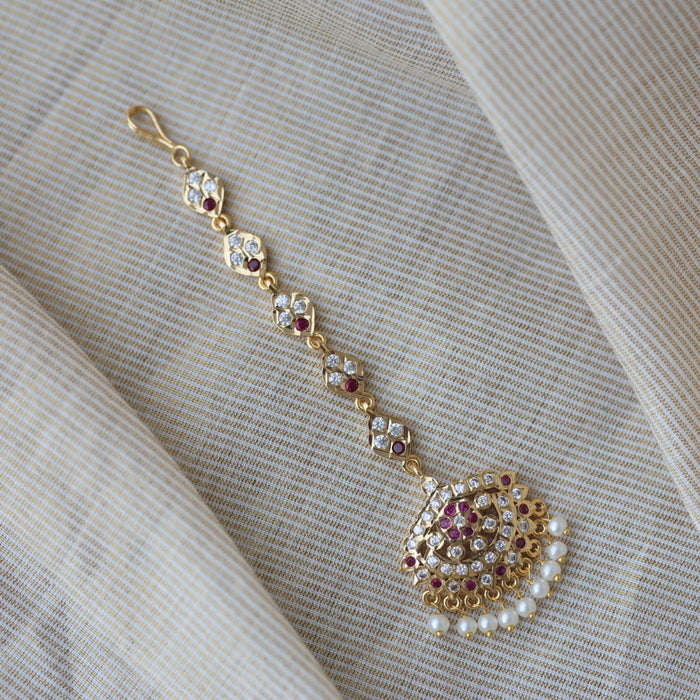 Heritage gold plated ruby white stone tikka TH2454