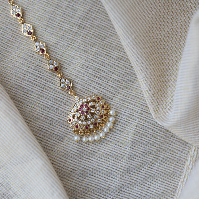 Heritage gold plated ruby white stone tikka TH2454