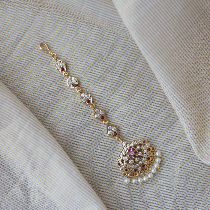 Heritage gold plated ruby white stone tikka TH2454