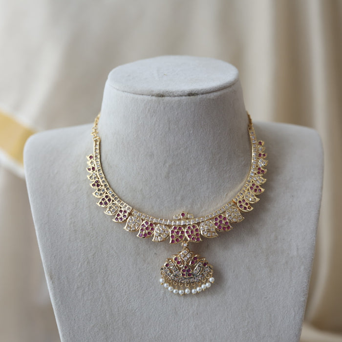 Heritage gold plated ruby white stone short necklace H8729
