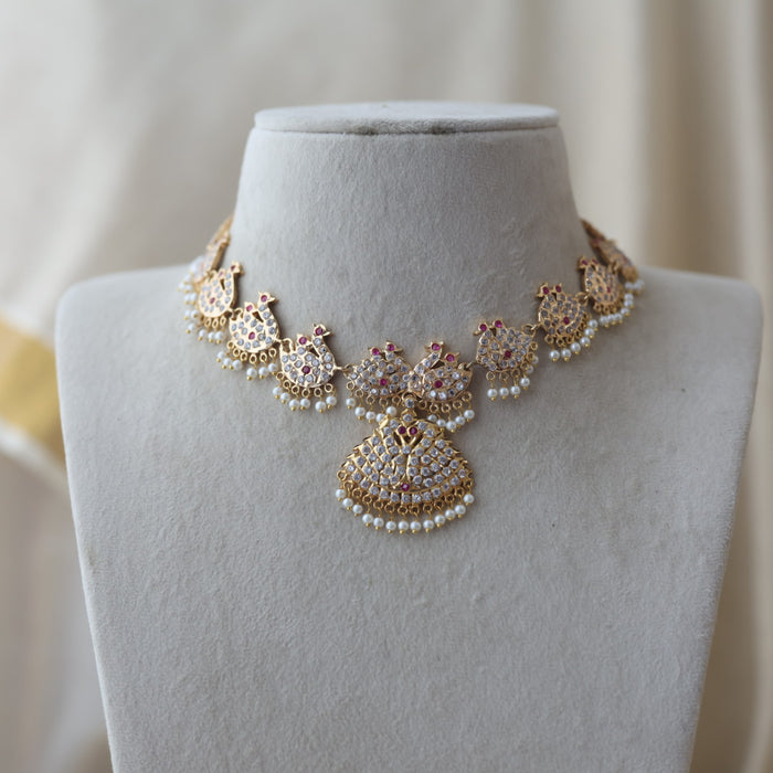 Heritage gold plated ruby white stone short necklace H02783