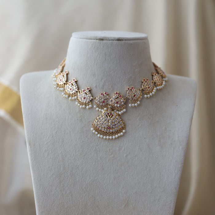 Heritage gold plated ruby white stone short necklace H02783