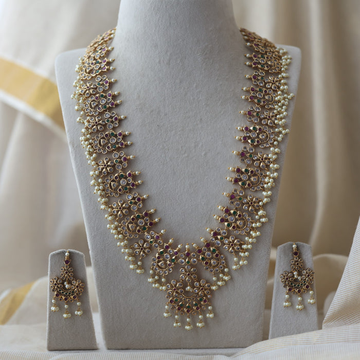 Antique ruby white stone long necklace and earrings LL020123