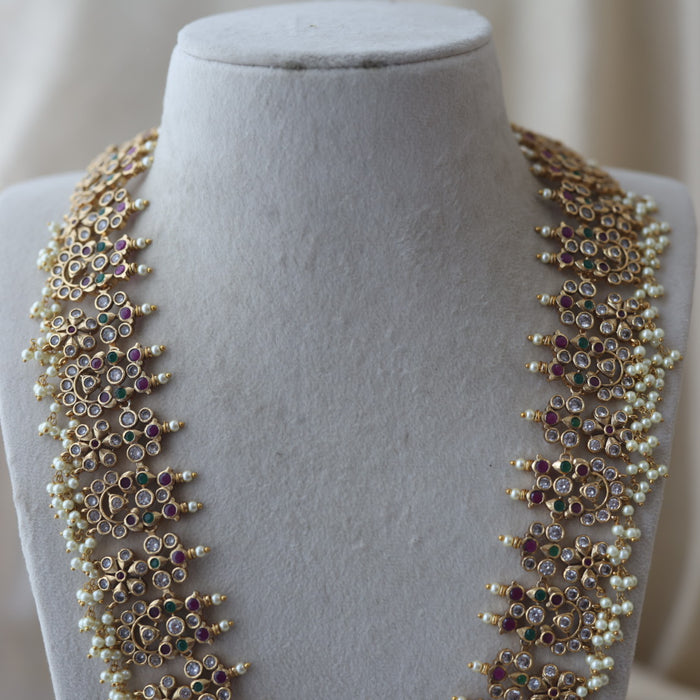 Antique ruby white stone long necklace and earrings LL020123
