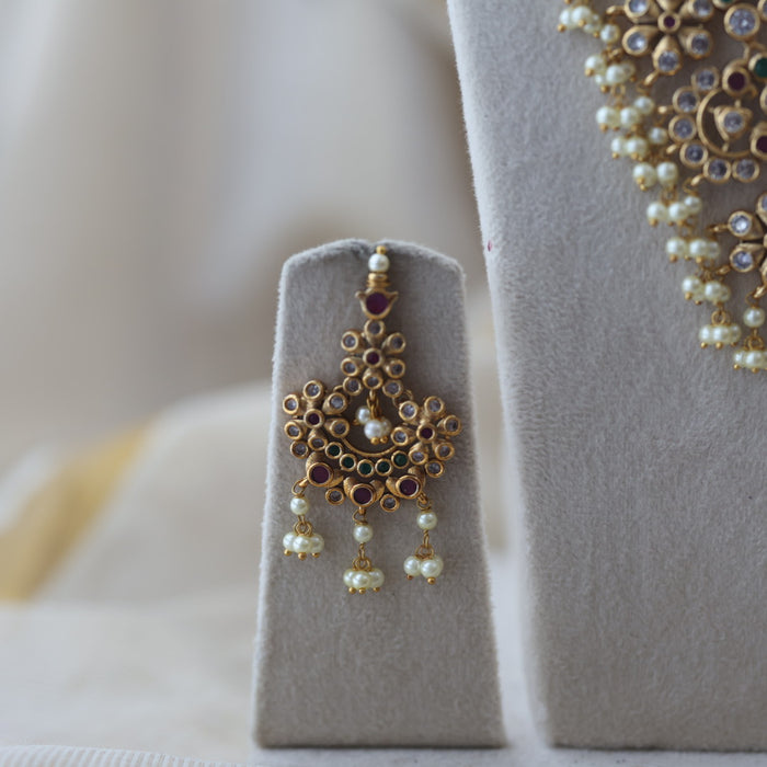 Antique ruby white stone long necklace and earrings LL020123