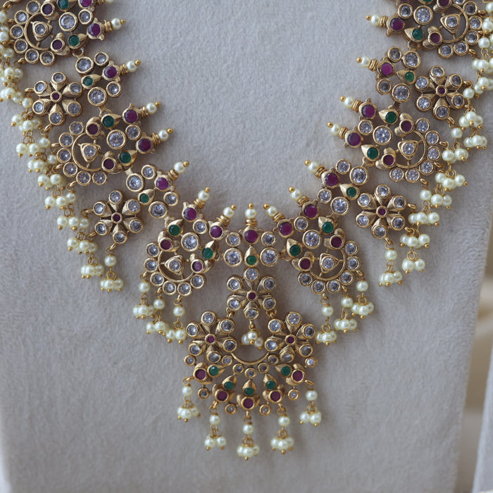 Antique ruby white stone long necklace and earrings LL020123