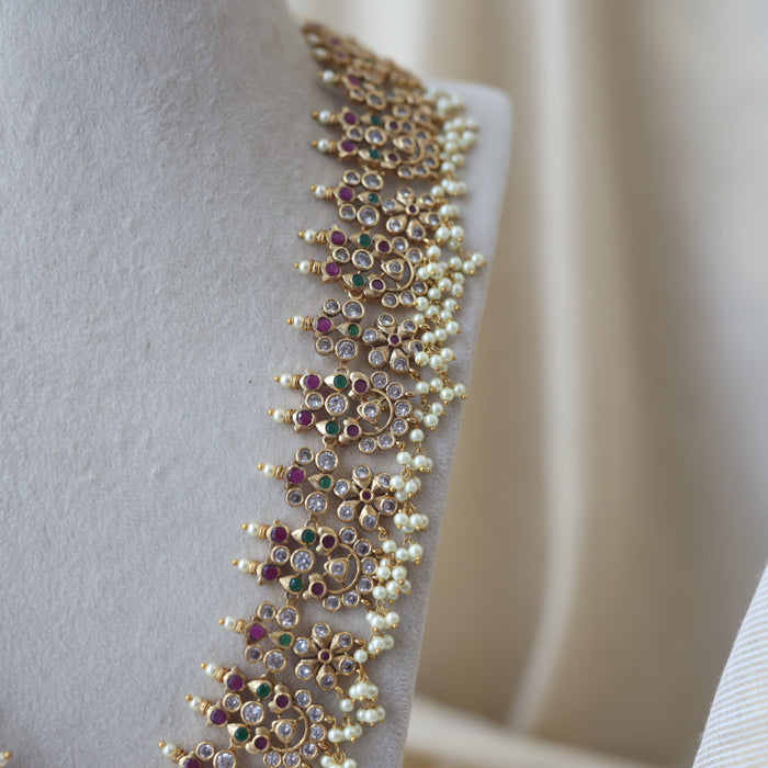 Antique ruby white stone long necklace and earrings LL020123