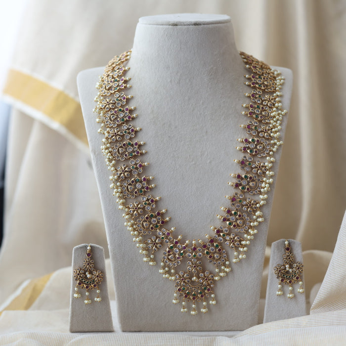 Antique ruby white stone long necklace and earrings LL020123