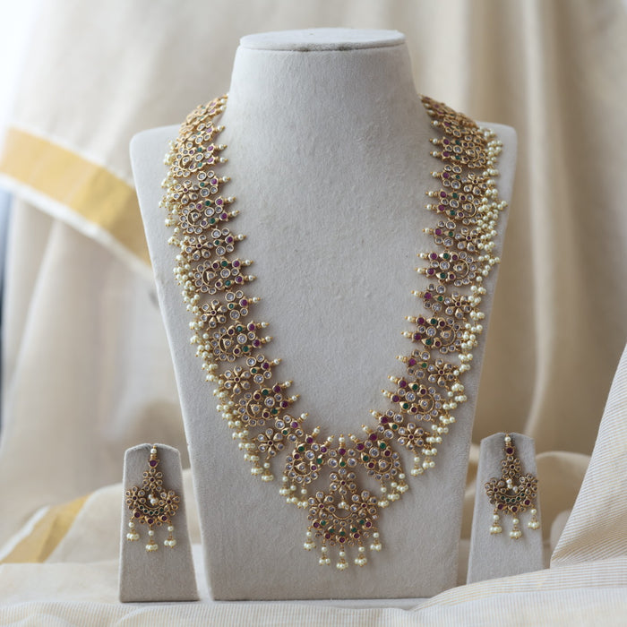 Antique ruby white stone long necklace and earrings LL020123