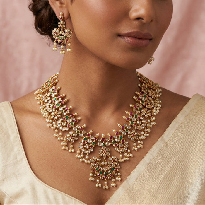 Antique pearl short necklace with earrings SS11722