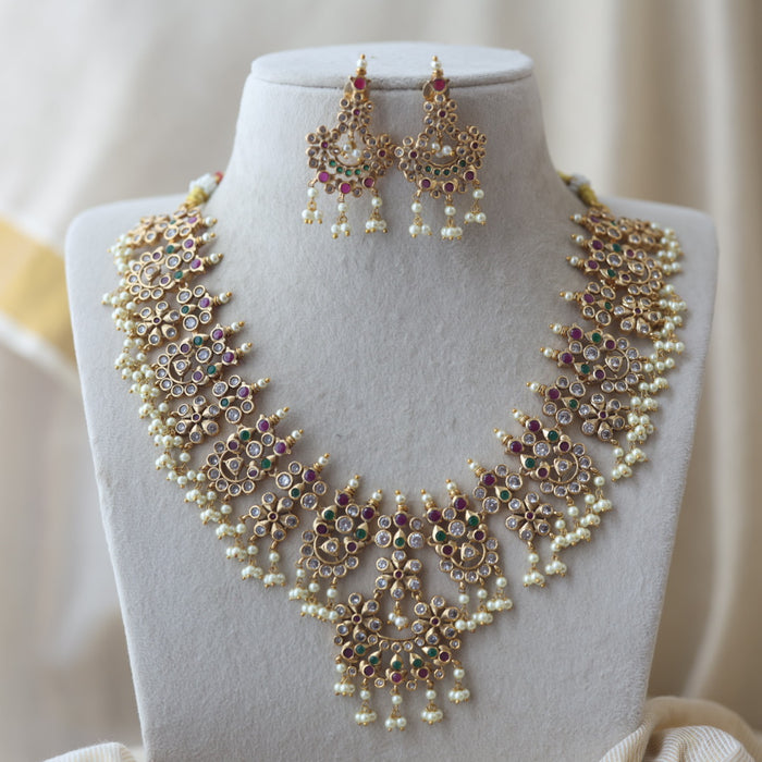 Antique pearl short necklace and earring SS12053