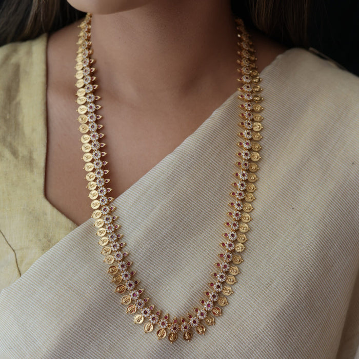 Heritage gold plated ruby white stone coin long necklace with earrins HL8002