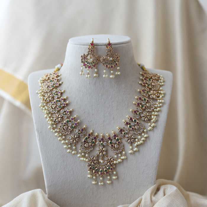 Antique pearl short necklace and earring SS12053