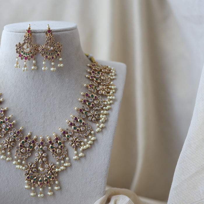 Antique pearl short necklace and earring SS12053