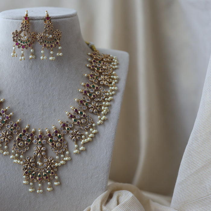 Antique pearl short necklace and earring SS12053