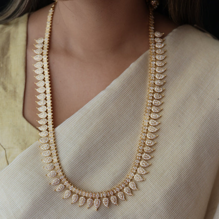 Heritage gold plated white stone mango long necklace HL78923