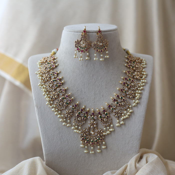 Antique pearl short necklace and earring SS12053