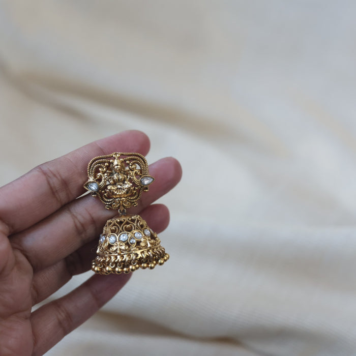 Antique white stone and pearl jumka earring AJ546