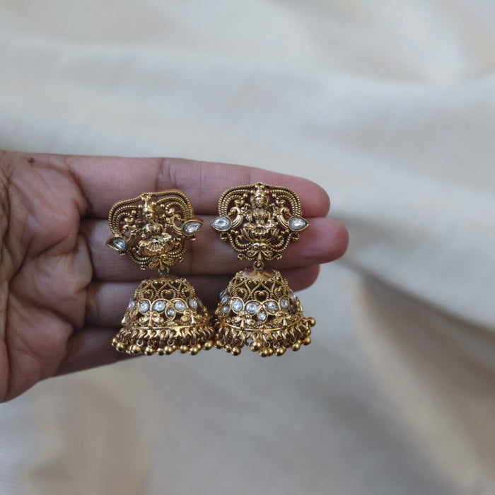 Antique white stone and pearl jumka earring AJ546
