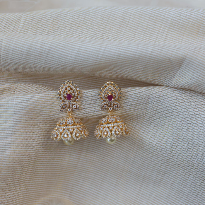 Heritage ruby pearl stone jumka earrings HJ94
