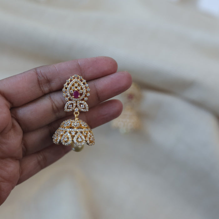 Heritage ruby pearl stone jumka earrings HJ94