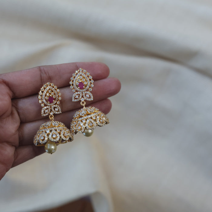 Heritage ruby pearl stone jumka earrings HJ94