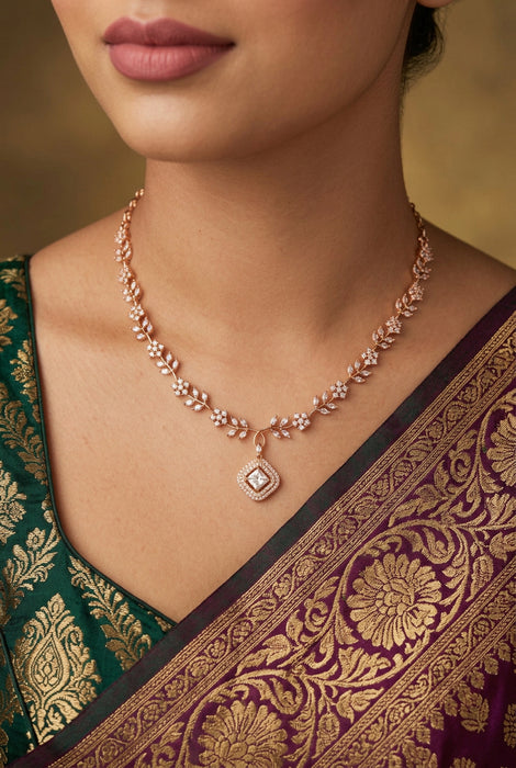 Heritage gold plated white stone short necklace with earrings  H80113