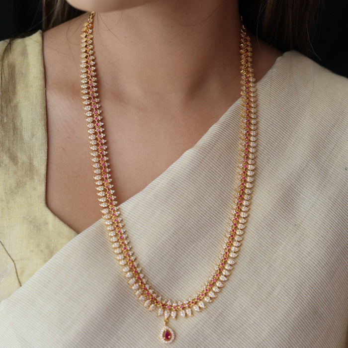 Heritage gold plated ruby white stone mango long necklace with earrings HL0922