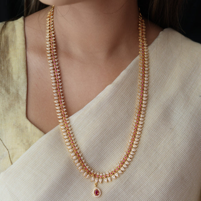 Heritage gold plated ruby white stone mango long necklace with earrings HL0922