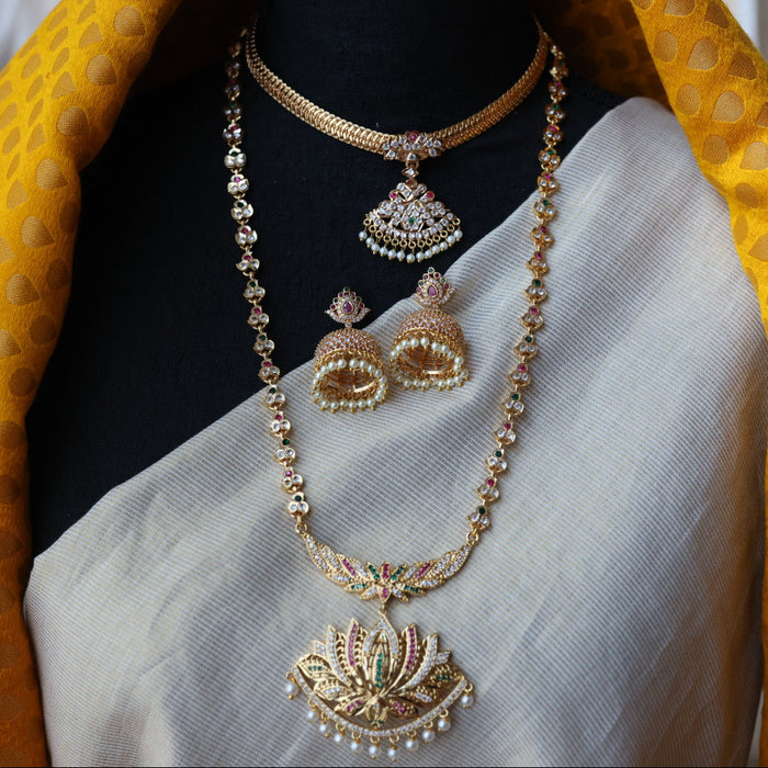 Heritage gold plated short and long padakam set necklace HPS2053