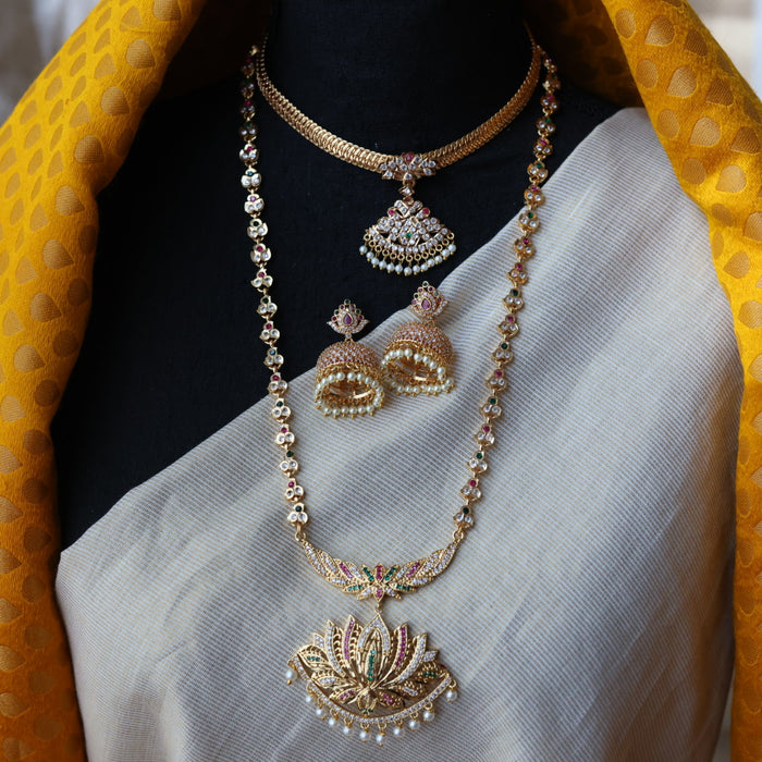 Heritage gold plated short and long padakam set necklace HPS2053