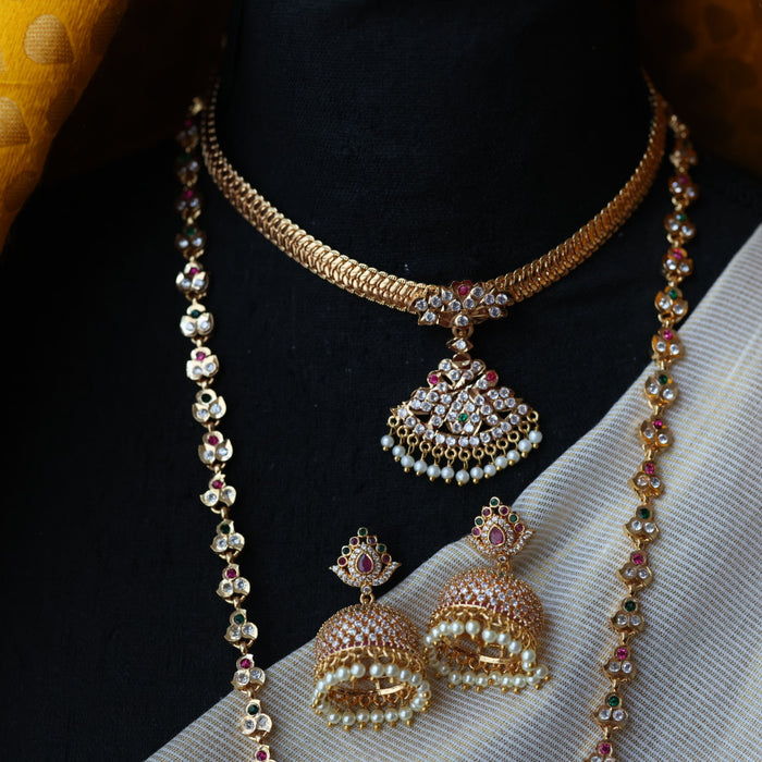 Heritage gold plated short and long padakam set necklace HPS2053