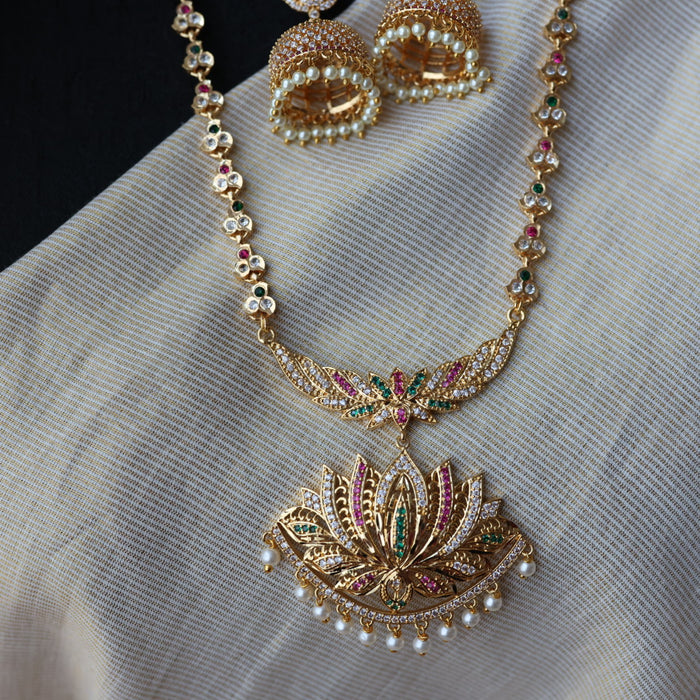 Heritage gold plated short and long padakam set necklace HPS2053