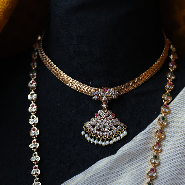 Heritage gold plated short and long padakam set necklace HPS2053