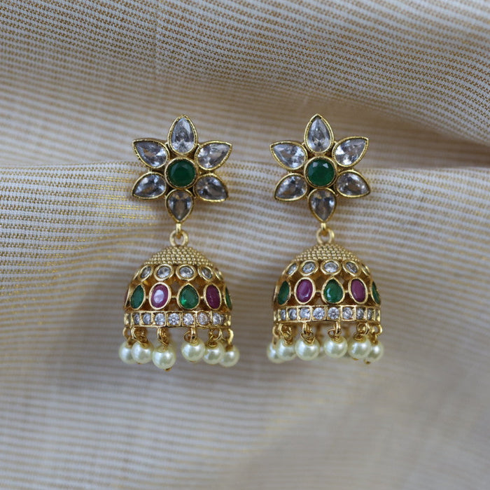 Antique gold multi stone jumka earrings AJ019