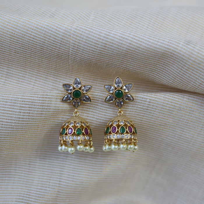 Antique gold multi stone jumka earrings AJ019