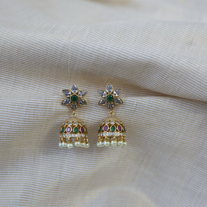 Antique gold multi stone jumka earrings AJ019