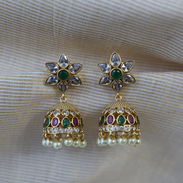 Antique gold multi stone jumka earrings AJ019