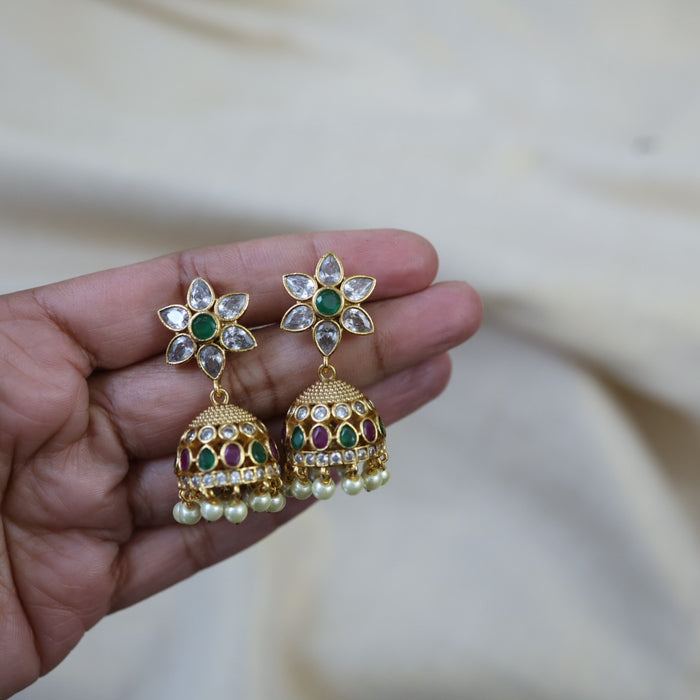 Antique gold multi stone jumka earrings AJ019