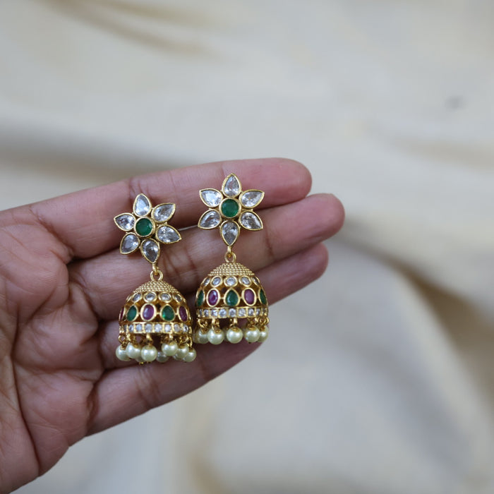 Antique gold multi stone jumka earrings AJ019