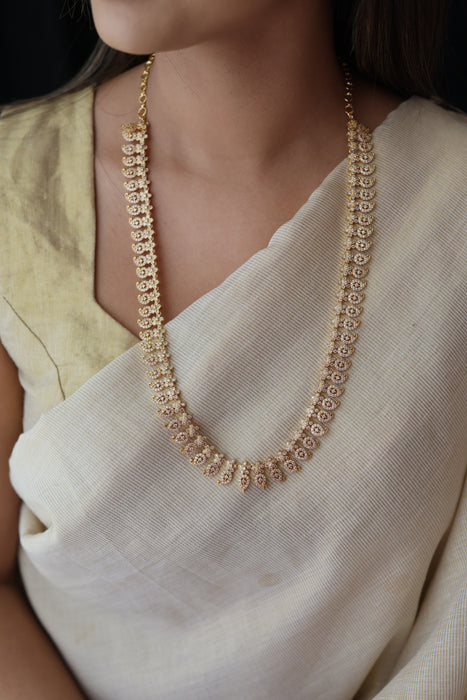 Heritage gold plated white stone mango long necklace with earrings  HL803