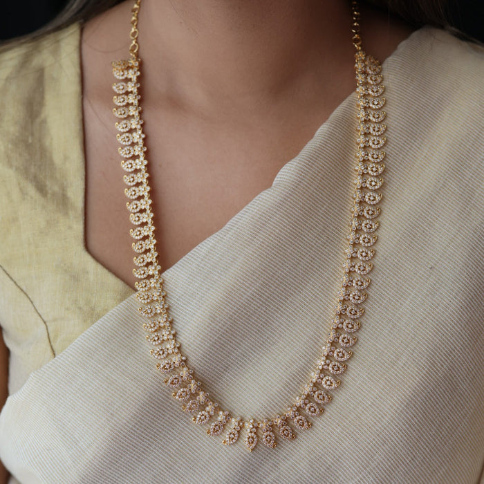 Heritage gold plated white stone mango long necklace with earrings  HL803