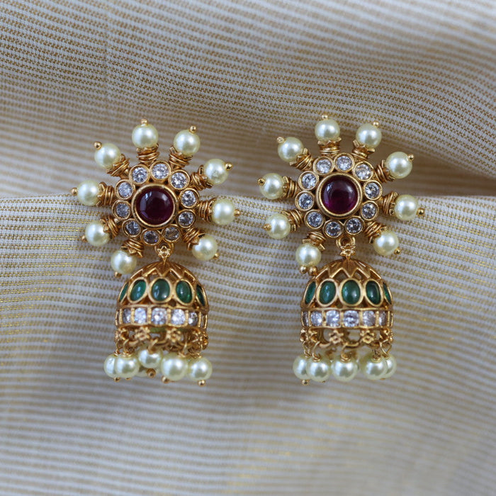 Antique gold multi stone jumka earrings AJ011