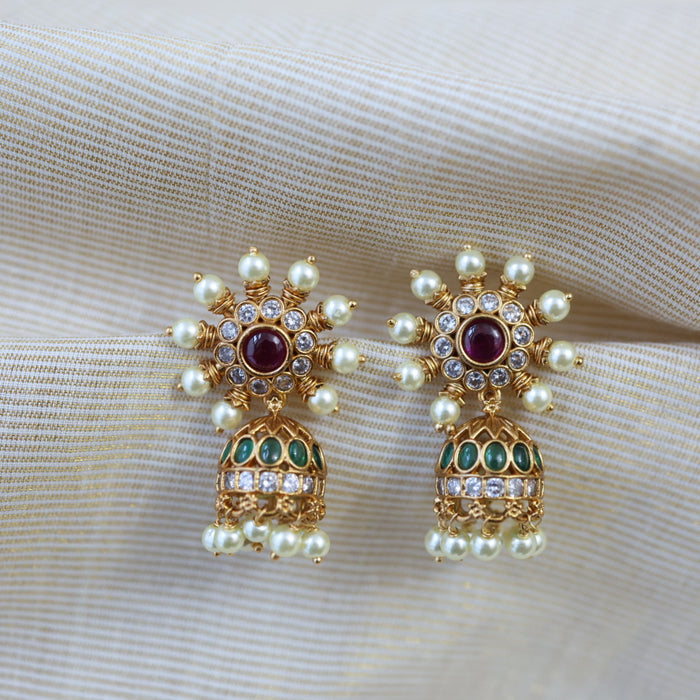 Antique gold multi stone jumka earrings AJ011