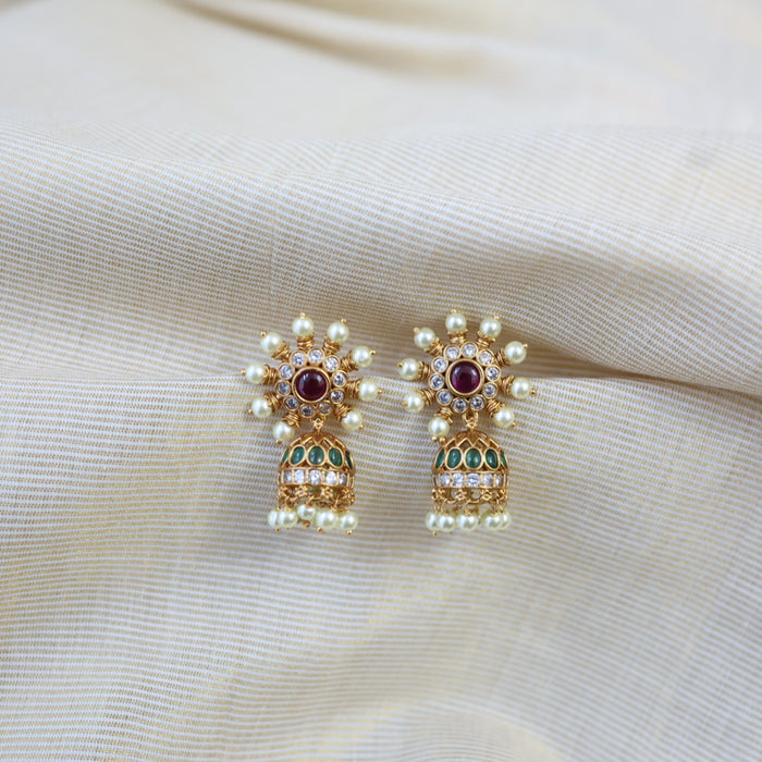 Antique gold multi stone jumka earrings AJ011