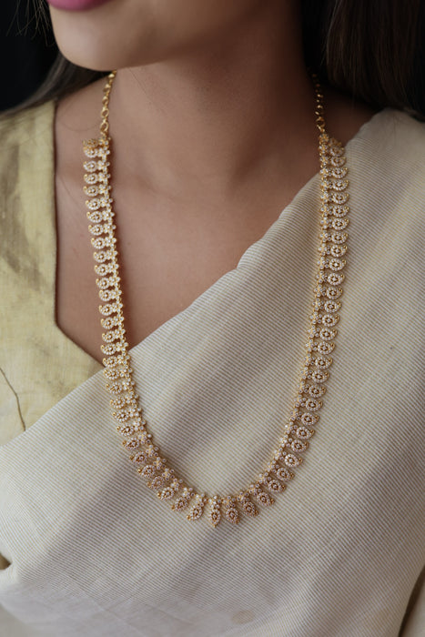 Heritage gold plated white stone mango long necklace with earrings  HL803
