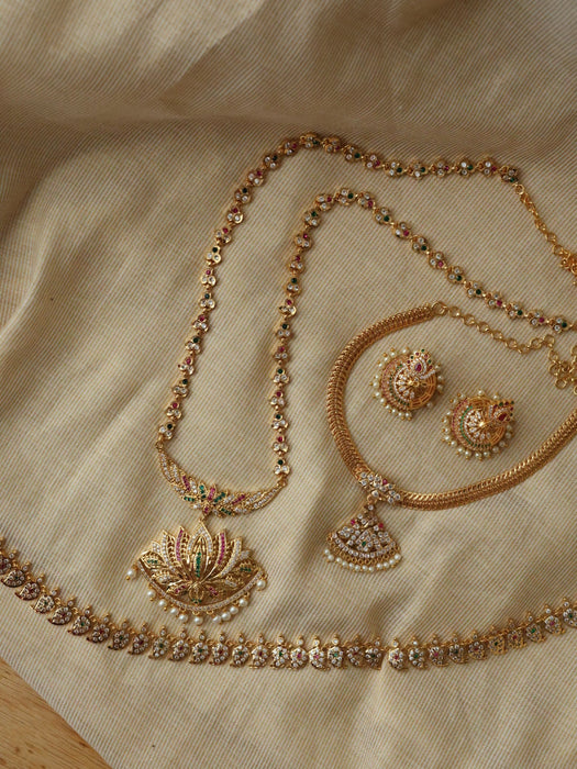 Heritage gold plated short and long padakam set necklace HPS2053